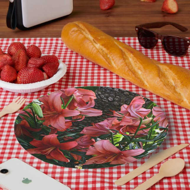 Plato De Papel Naranja Asiático Lilies Floral (Picnic)