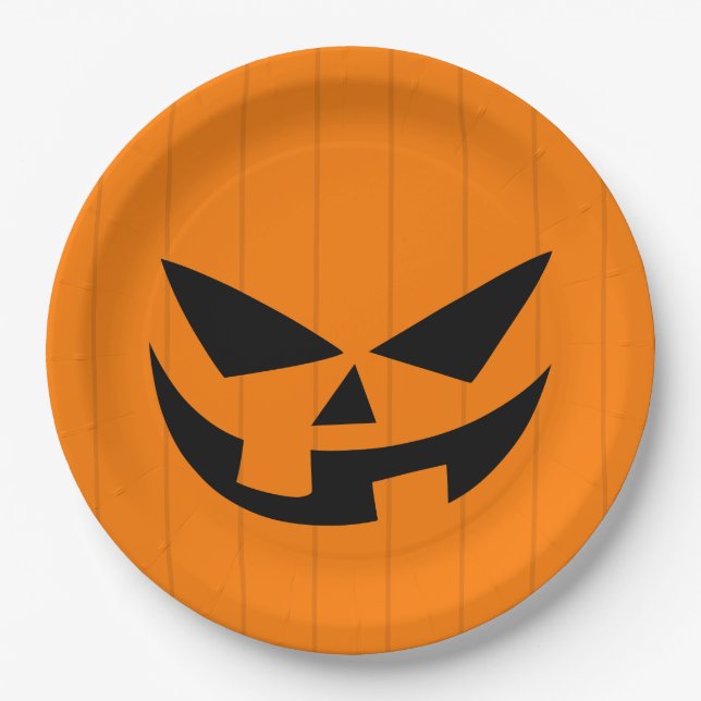 Plato De Papel Naranja asustado Jack O'Lantern Fiesta de Hallowee (Anverso)