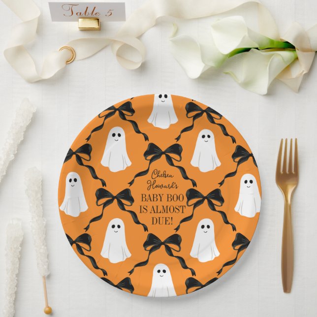 Plato De Papel Naranja Baby Boo casi debido a fantasmas y golpes  (Boda)