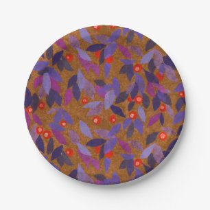 Plato De Papel Naranja Berries Purple Leaks Simple Floral Pattern