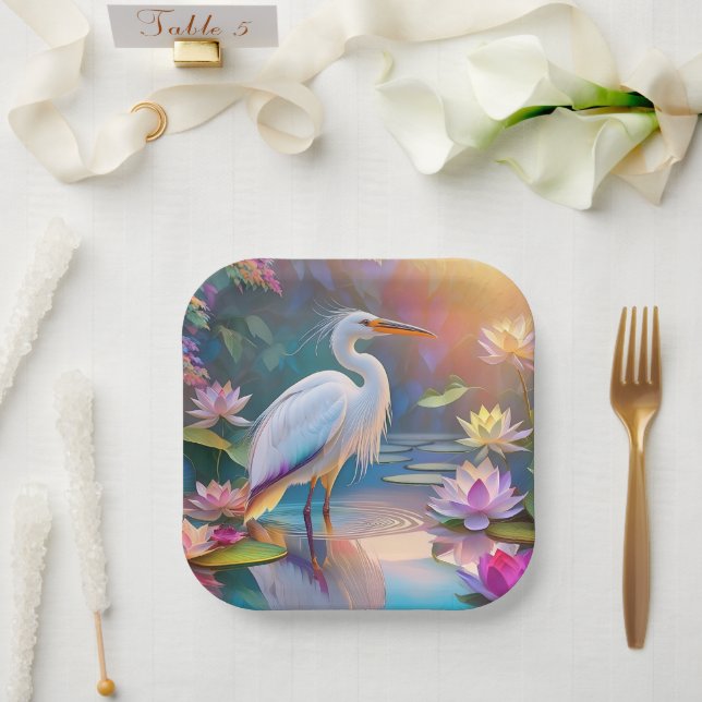 Plato De Papel Naranja Billing White Heron Fantasy Bird (Boda)