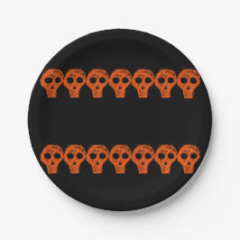 Plato De Papel Naranja Black Halloween Skulls 4Luke