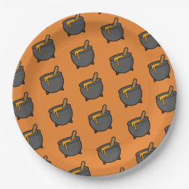Plato De Papel Naranja Black wita Broth Pattern Halloween Party
