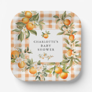 Plato De Papel Naranja Blossom Bliss Little Cutie Baby Shower
