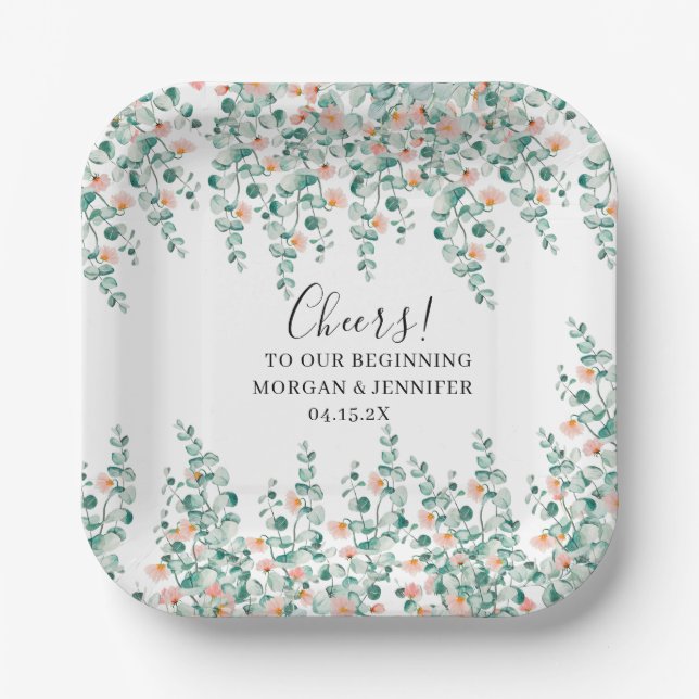 Plato De Papel Naranja Blossom Floral Bridal Shower (Anverso)