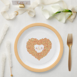 Plato De Papel Naranja boda de flores tulipán buquet monograma de