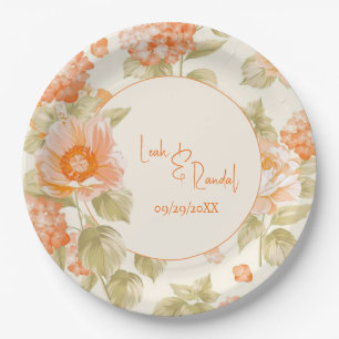 Plato De Papel Naranja Boda Floral