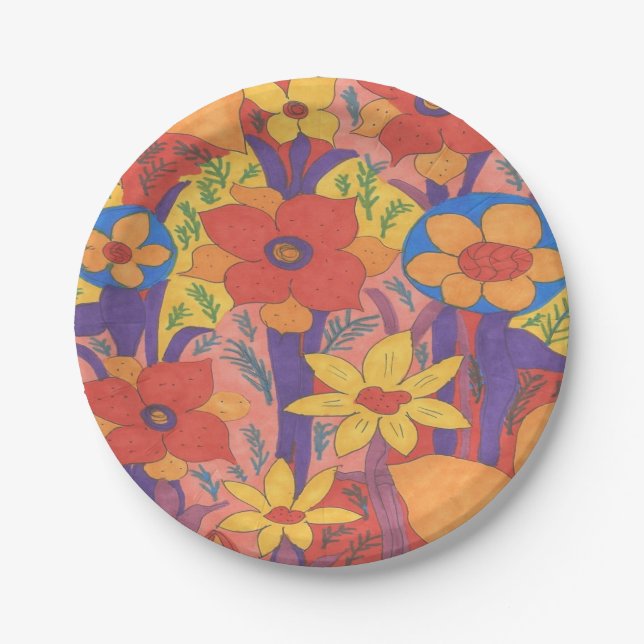 Plato De Papel Naranja bohemio audaz (Anverso)
