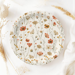 Plato De Papel Naranja Boho Wildflower Baby en Bloom Baby Shower