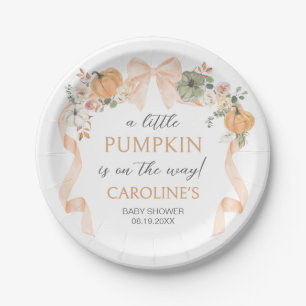 Plato De Papel Naranja Bow Pumpkin Baby Shower