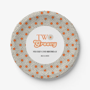 Plato De Papel Naranja brillante Daisy Floral Groovy Segundo cump