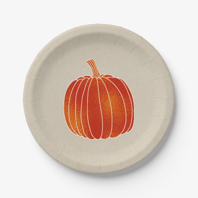 Plato De Papel Naranja brillante Fiesta de calabaza Rustic Kraft  (Anverso)
