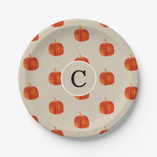 Plato De Papel Naranja brillante Fiesta de calabaza Rustic Kraft 