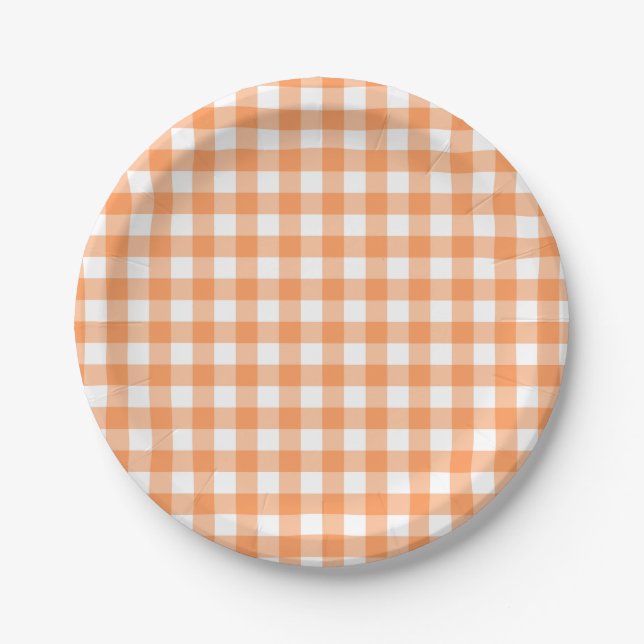 Plato De Papel Naranja Buffalo Plaid (Anverso)