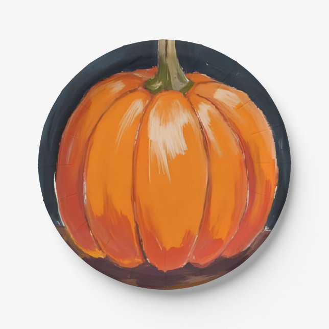 Plato De Papel Naranja Calabaza Halloween Acción de Gracias (Anverso)