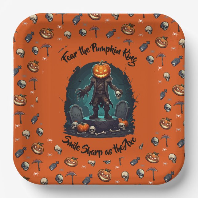 Plato De Papel 🎃 Naranja Calabaza King Halloween Plate 🧡 (Anverso)