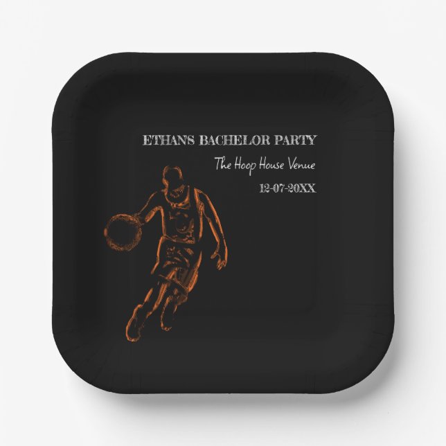 Plato De Papel Naranja campeón de baloncesto negro partido de sol (Anverso)