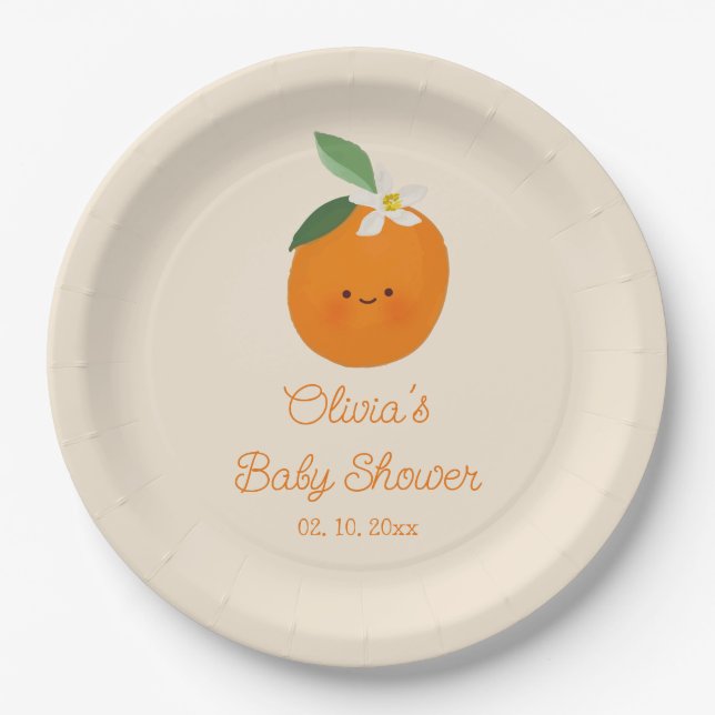 Plato De Papel Naranja Citrus Baby Shower (Anverso)