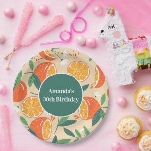 Plato De Papel Naranja Citrus Fruit Retro Patrón Cumpleaños