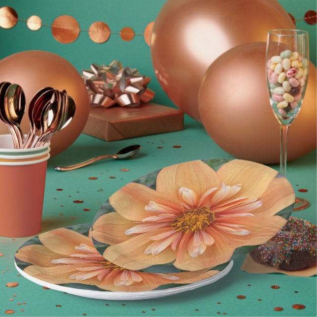 Plato De Papel Naranja Collarette Dahlia Floral (Multi)