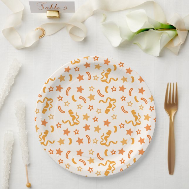 Plato De Papel Naranja Confetti (Boda)