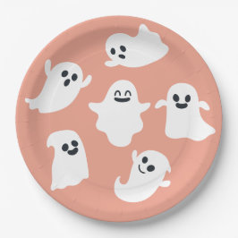 Plato De Papel Naranja Cute Ghost Halloween Fall Baby Shower