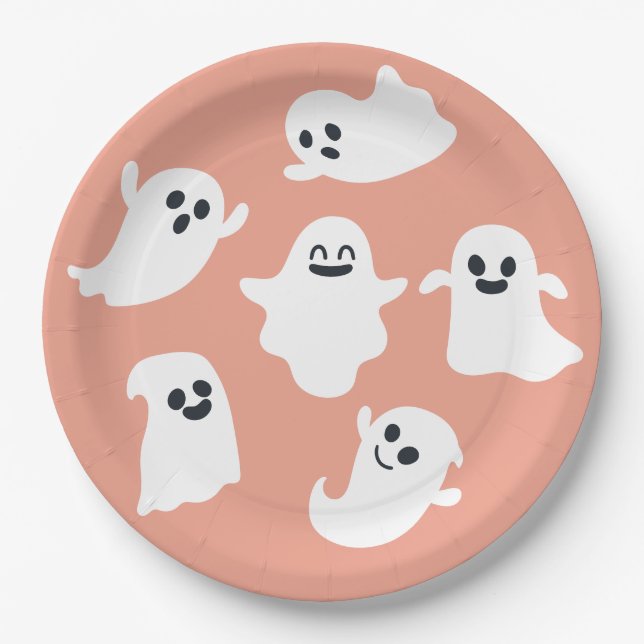Plato De Papel Naranja Cute Ghost Halloween Fall Baby Shower (Anverso)