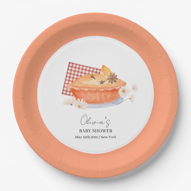 Plato De Papel Naranja Cutie Pie Flower Fall Baby Shower (Anverso)