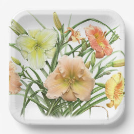 Plato De Papel Naranja Daylilies Por Todo El Diseño Botánico
