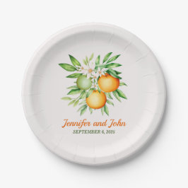 Plato De Papel Naranja de acuarela Boda botánico de fruta