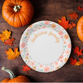 Plato De Papel Naranja de acuarela floral nombre agradecimiento