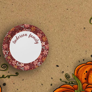 Plato De Papel Naranja de acuarela floral nombre rojo