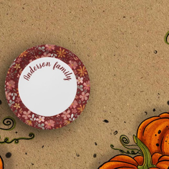 Plato De Papel Naranja de acuarela floral nombre rojo (Subido por el creador)