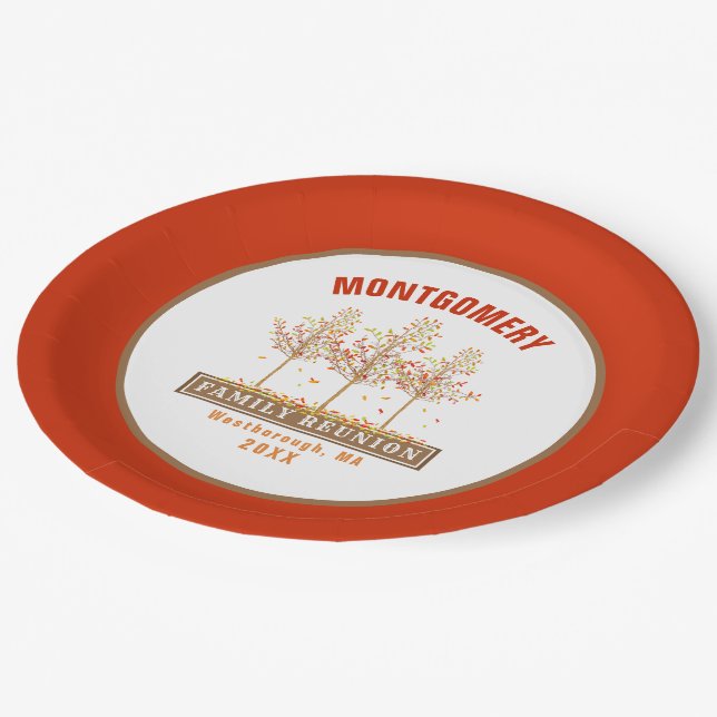 Plato De Papel Naranja de árbol otoñal quemado por reunión famili (Angular)