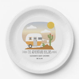 Plato De Papel Naranja de aventuras Camper Clothesline Baby Showe