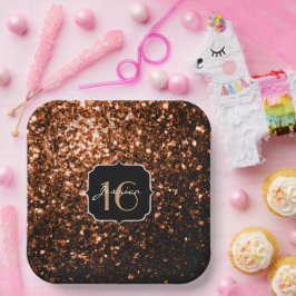 Plato De Papel Naranja de bronce chispas de cobre marrón Sweet 16