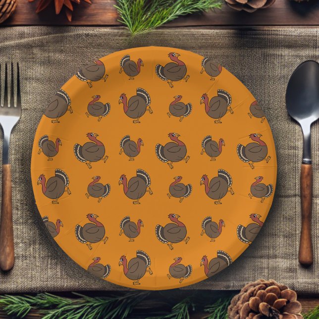 Plato De Papel Naranja de burla en el patrón de acción de gracias (Fun turkey pattern paper plate perfect for Thanksgiving)