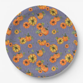 Plato De Papel Naranja de calabazas de caída de color de agua pái