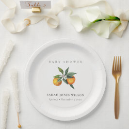 Plato De Papel Naranja de cítricos mínimo Boho botánico Baby Show