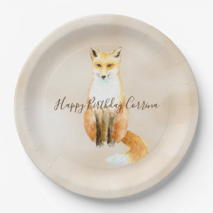 Plato De Papel Naranja de color crema Fox                  