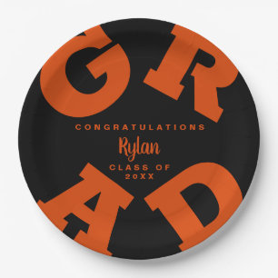 Plato De Papel Naranja de Felicitaciones por Graduación Negra