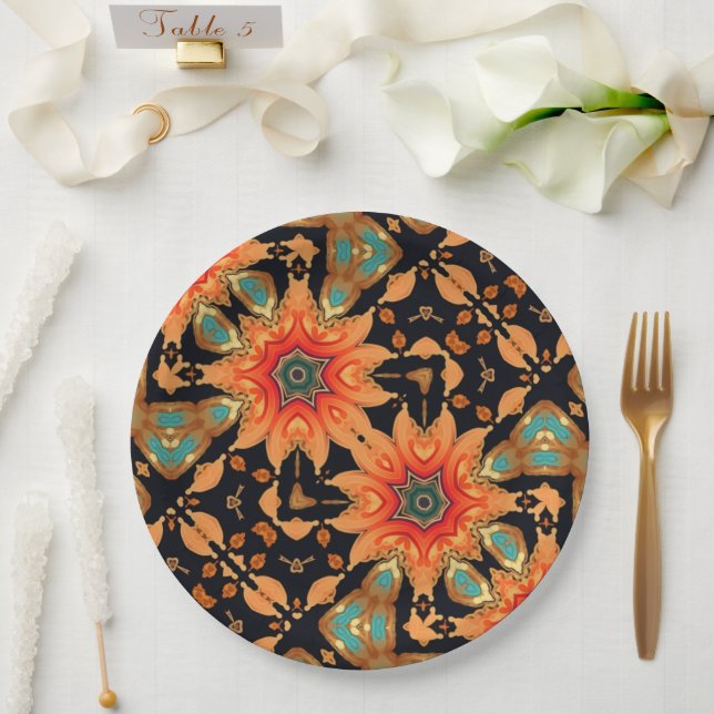 Plato De Papel Naranja de flores Miranda 1 (Boda)