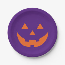 Plato De Papel Naranja de Halloween morado Jack o lantern asusta 