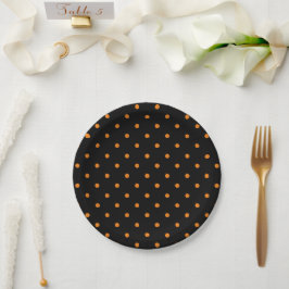 Plato De Papel Naranja de Halloween polka negro puntos fiesta