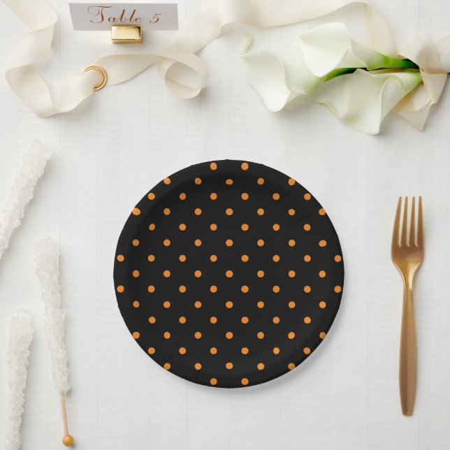 Plato De Papel Naranja de Halloween polka negro puntos fiesta (Boda)