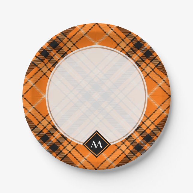 Plato De Papel Naranja de Halloween Tartan (Anverso)