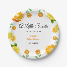 Plato De Papel Naranja de limón Citrus Baby Shower Botánico
