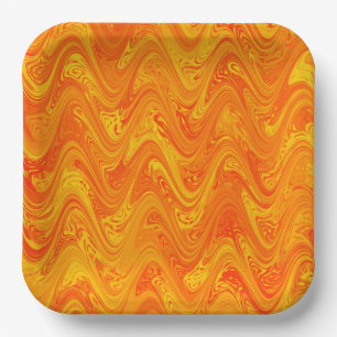 Plato De Papel Naranja de mareo Patrón rojo amarillo