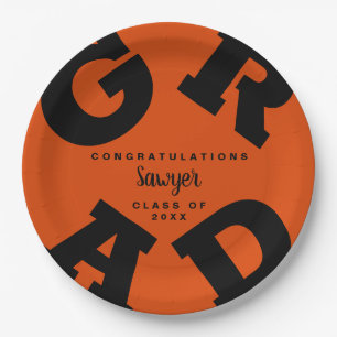 Plato De Papel Naranja de nombres personalizados y graduación en 
