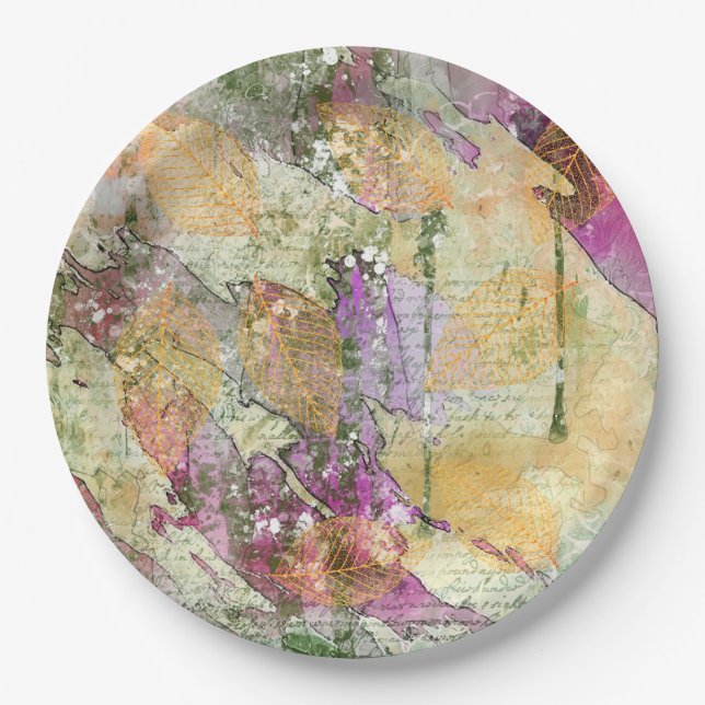 Plato De Papel Naranja de oro hojas de hojas de otoño en descompo (Anverso)